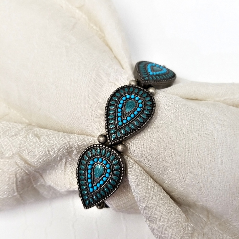 Turquoise Colored Beaded Stretch Bracelet Cuff
